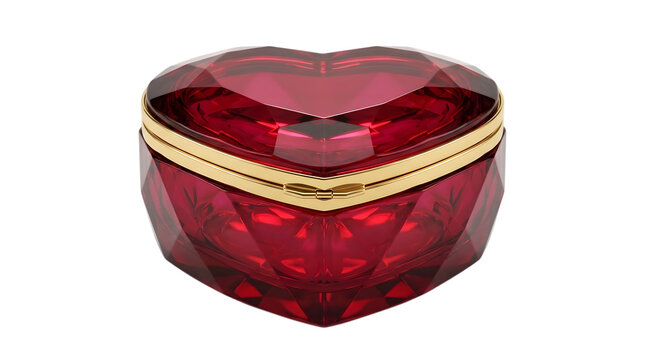 Elegant red crystal heart shaped jewelry box isolated on transparent background for luxury gift concepts