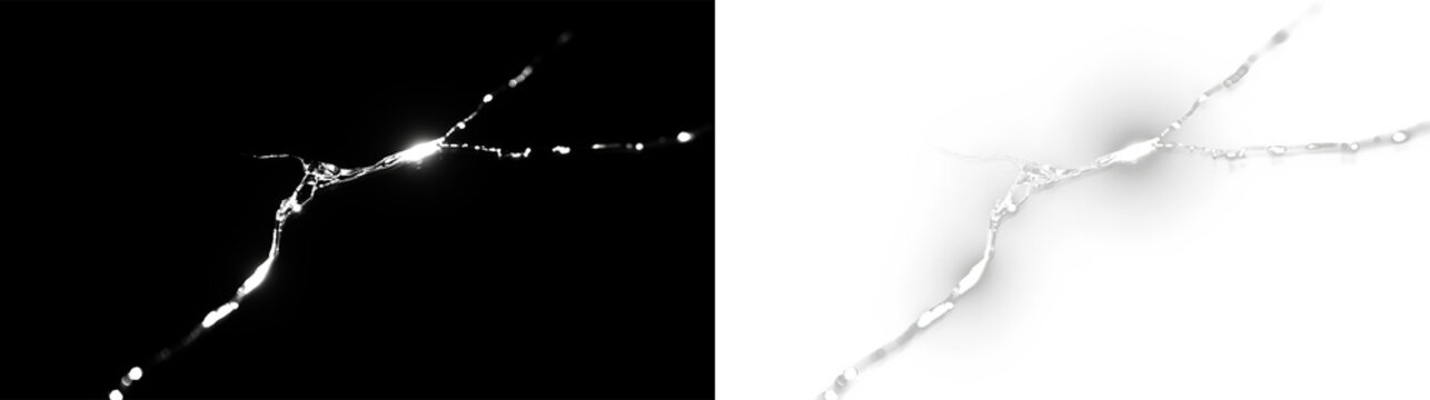 Diagonal glass crack with bright reflections. Shattered screen fracture effect on transparent background. Damage overlay for design