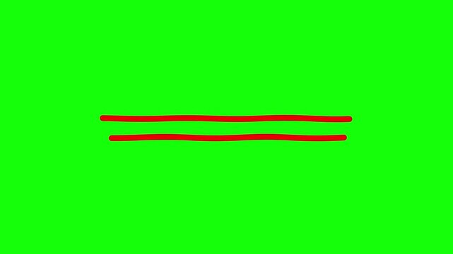 Hand-drawn red double underline animation, marker stroke emphasis lines on green screen, organic scribbled underscore for text highlighting