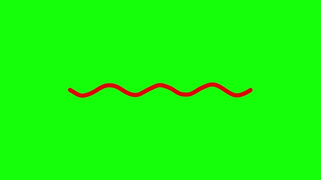 Minimalist red wavy line animation on green screen, simple hand drawn squiggle motion graphic, decorative vibrating curved stroke for video editing