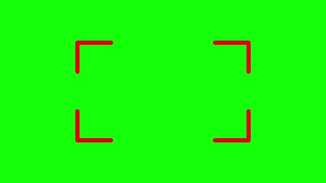 Camera viewfinder frame on green screen background, digital recording interface with red focus corners, video production overlay for chroma key