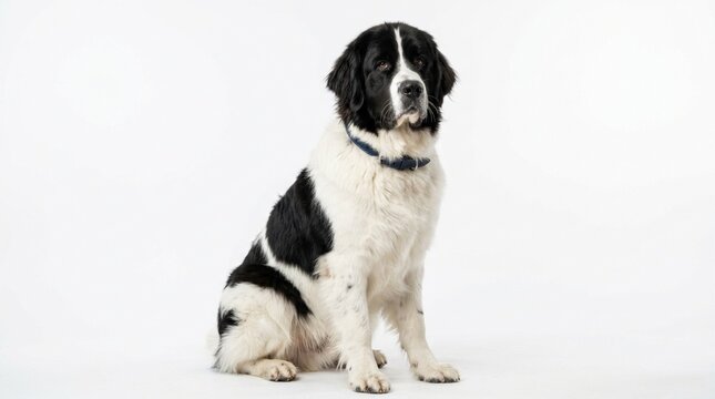 Large Newfoundland Dog Sitting in Studio with White Background
