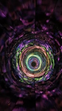 Abstract Tunnel Motion With Rotating Vibrant Colorful Light Rings