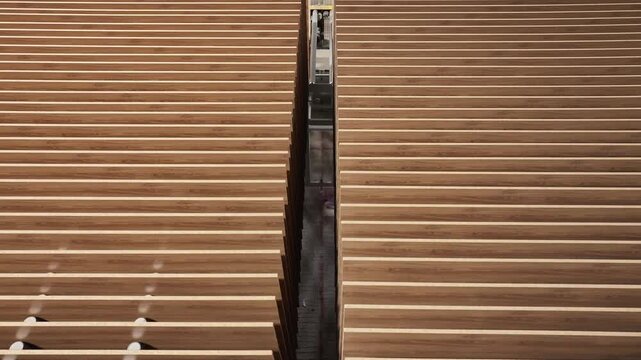 Aerial view of wooden shelving structure in Batumi, Georgia.