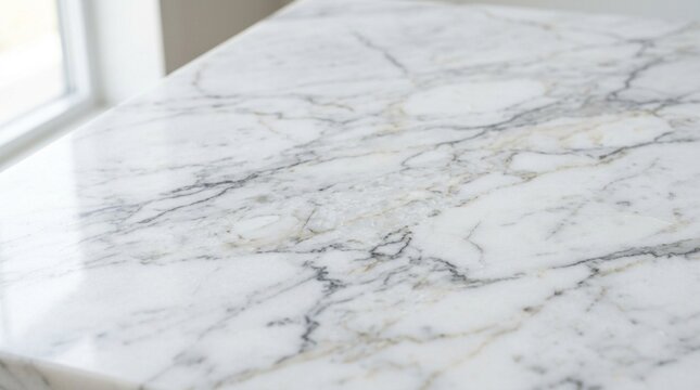 Elegant White Marble Countertop with Gray Veins - Close Up