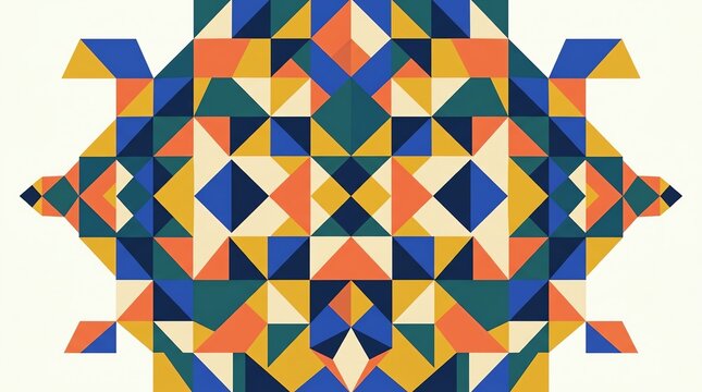 Colorful geometric mosaic pattern with triangles and squares