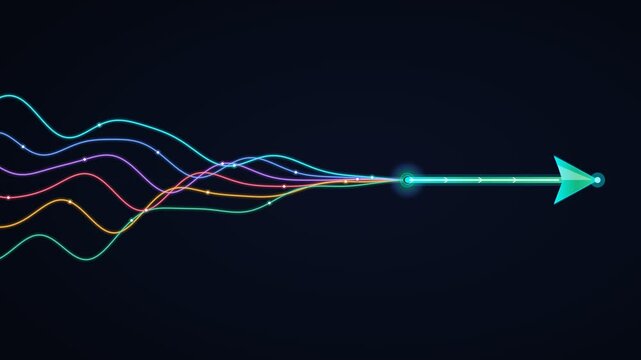 Abstract Multicolored Sinusoidal Waves Merging Into Arrow