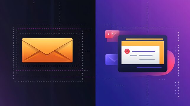 Orange envelope and notification UI split-screen illustration