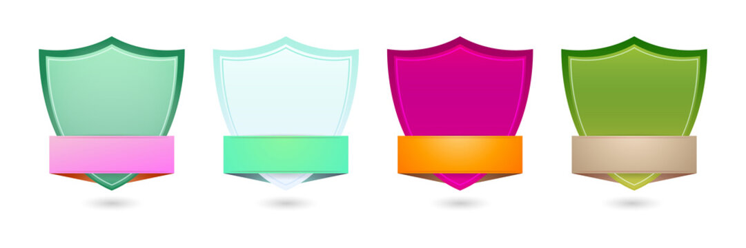 Four colorful shield emblems isolated on a transparent background
