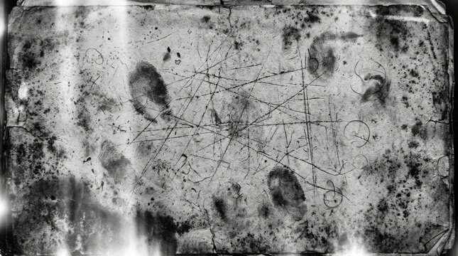 Film negative texture with scratches, degraded vintage film document with effects of black and white photocopies 