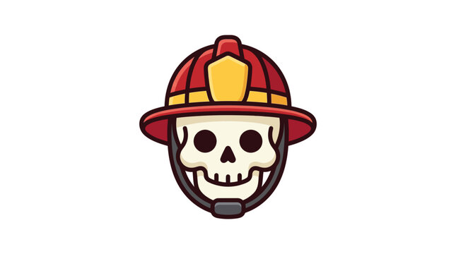 Firefighter skull mascot wearing red emergency helmet.