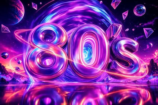 Neon glowing 80s retro synthwave text
