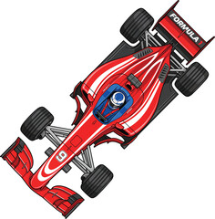 Fototapeta premium Red Formula 1 racing car vector illustration, top view of high speed open wheel race car, professional motorsport vehicle with number 9