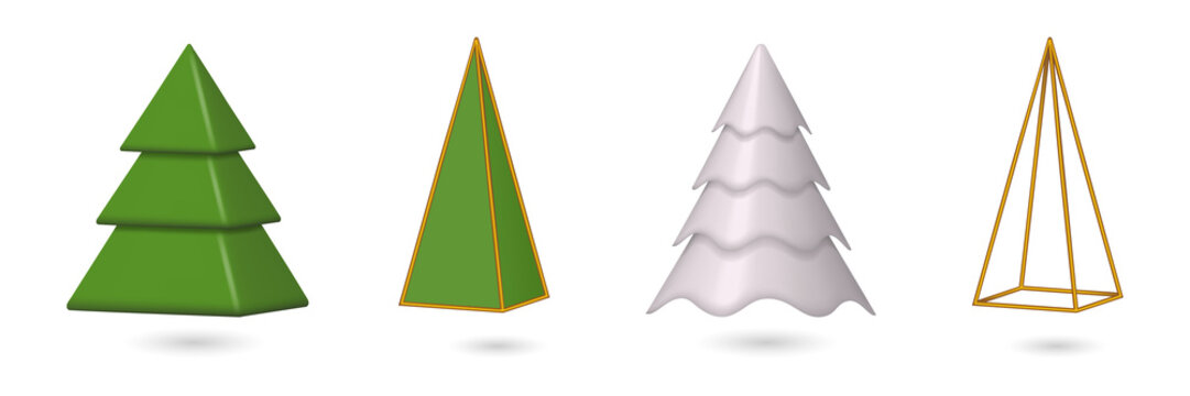 Four stylized christmas tree shapes isolated on a transparent background