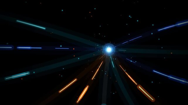 Futuristic hyperdrive light speed effect, glowing neon motion lines in deep space, cosmic warp speed travel background for sci-fi cinema