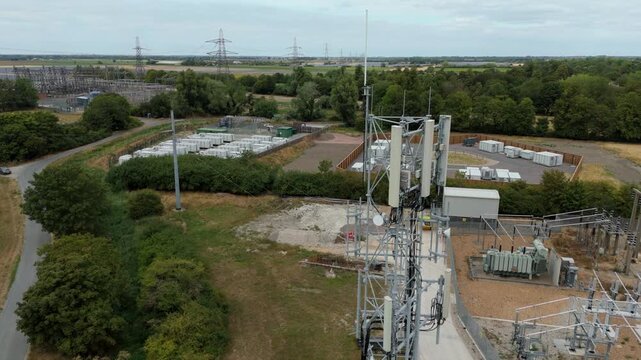 5G Telecommunications Tower and Battery Storage BESS at Burwell Drone View UK