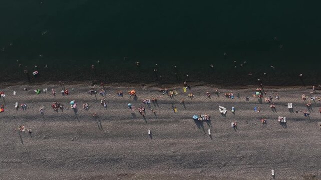 Aerial view of pebble beach in Batumi, Georgia.