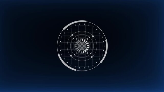 Futuristic hud circle loading animation on dark background, technology abstract graphic interface element, digital interface for games and apps, sci fi background.Hud loading circle animation.