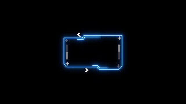 Futuristic neon HUD frame overlay cyan digital interface element glowing geometric.Abstract glowing neon blue sci fi tech frame . Digital interface displays data concept, network, information.