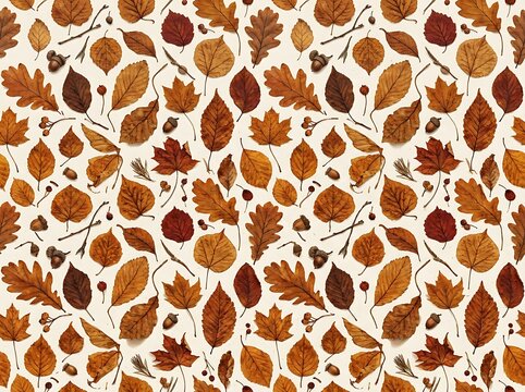 Autumn leaves pattern design with natural fall foliage on white background.