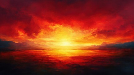 Fototapeta premium abstract sunset sky with red, orange, and gold hues, digital illustration with soft blending