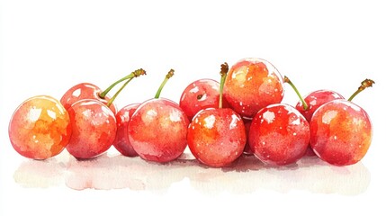 Obraz premium adorable watercolor cluster of acerola cherries, white background