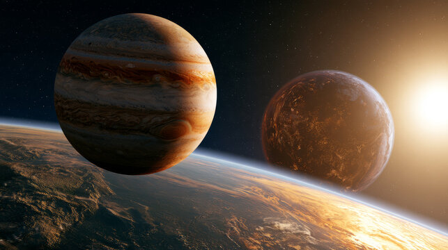Concept illustration of planetary motion in space, Space Science Popularization Illustrations