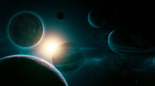Concept illustration of planetary motion in space, Space Science Popularization Illustrations