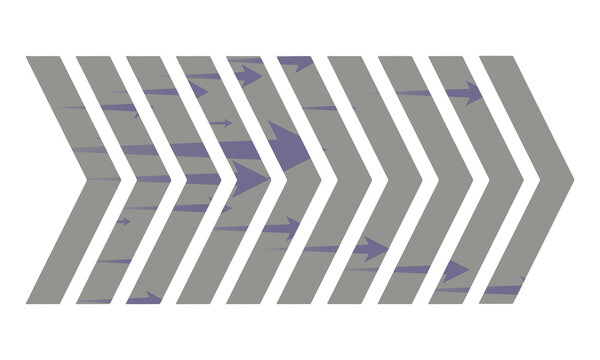 Yellow gradient chevron arrow pattern with fade effect pointing right on transparent background. Gradient chevron arrow pattern. Abstract directional movement design. Modern forward indicator symbol 