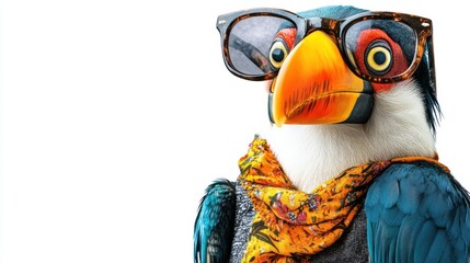 Fototapeta premium adorable watercolor toucan sitting on a branch, white background