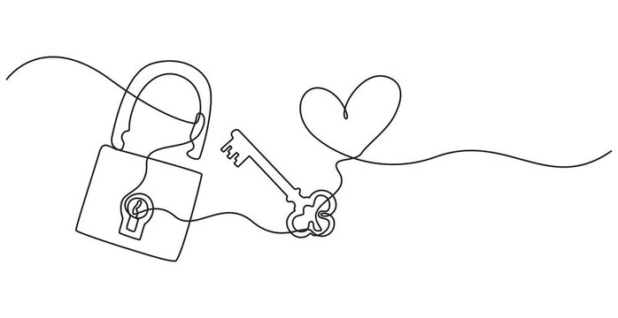 key and padlock with love shape animation continuous line drawing, Heart Shape continuous drawing 4K Animation Video elegant seamless , Happy valentines day. Concept of romantic date.pro animation 