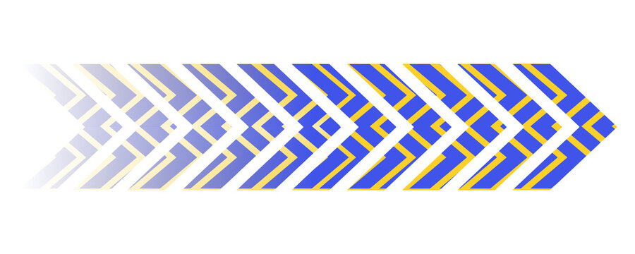 Yellow gradient chevron arrow pattern with fade effect pointing right on transparent background. Gradient chevron arrow pattern. Abstract directional movement design. Modern forward indicator symbol 