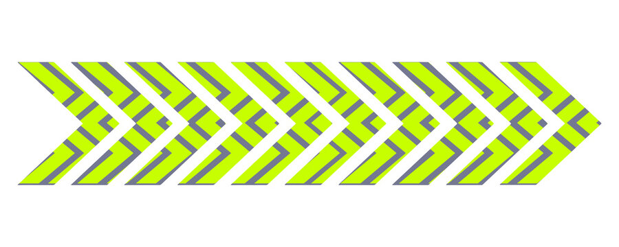 Yellow gradient chevron arrow pattern with fade effect pointing right on transparent background. Gradient chevron arrow pattern. Abstract directional movement design. Modern forward indicator symbol 