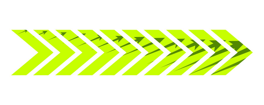 Yellow gradient chevron arrow pattern with fade effect pointing right on transparent background. Gradient chevron arrow pattern. Abstract directional movement design. Modern forward indicator symbol 