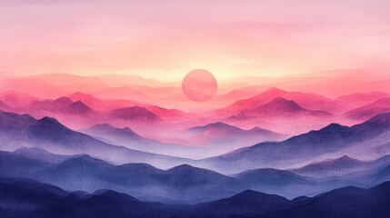 Obraz premium digital watercolor illustration of dreamy red sunset with light purple sky gradients