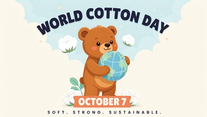 Fototapeta premium Cute bear holding globe for world cotton day