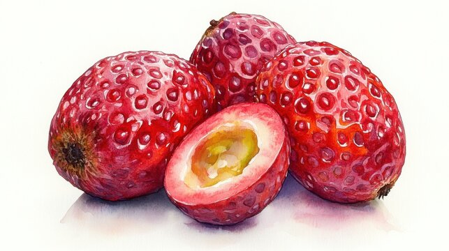 watercolor salak snake fruit white background