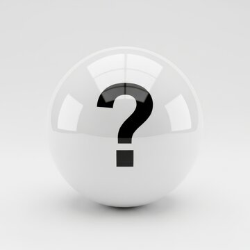 Shiny white sphere with a black question mark symbol in the center
