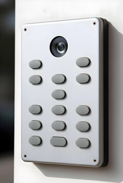 Home security and access control, modern video intercom system with camera and keypad for smart building entry and residential safety monitoring