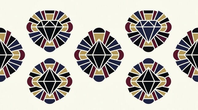 Seamless pattern with geometric diamond jewel shapes on a cream background