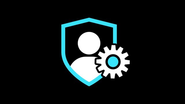 Account settings symbol with gear and user profile icon on black background. user profile settings icon animation with rotating gear. Profile settings icon. User setting icon. 4k video