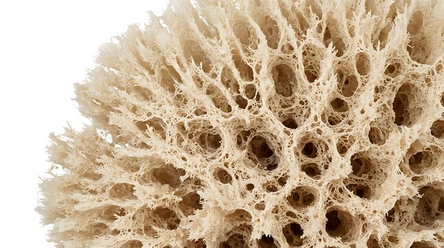 Detailed close-up view of a natural organic sea sponge texture and porous structure
