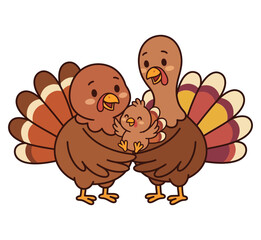 Fototapeta premium Simple turkey family portrait with single chick vector illustration