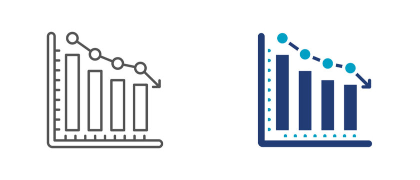 falling chart icon set, financial decline symbol for revenue loss, market downturn, business risk, and economic crisis. editable vector illustration
