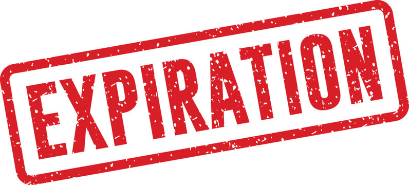 A vivid red grunge rubber stamp with the word EXPIRATION displayed on a simple white isolated background