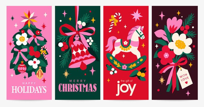 Christmas Holiday Cards. Ideal for branding, packaging, posters, greeting cards and social media.