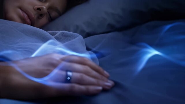 Sleeping hand with digital breathing waves, sleep apnea monitoring concept for respiratory analysis and sleep medicine