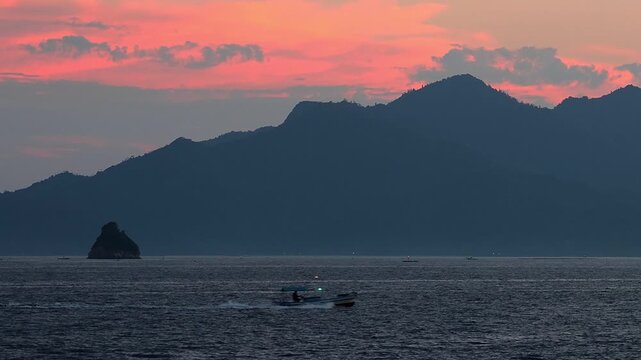 World Heritage Miyajima night view with a fishing boat,4K