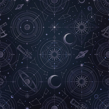 Futuristic Celestial Moon and Planet Seamless Pattern