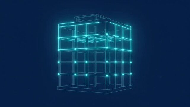 Structural Framework Drawing Illuminating in Neon Blue Building Skeleton